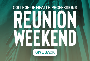 Teal background image promoting giving opportunity for VCU College of Health Professions