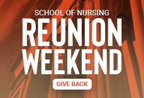 Orange background image promoting giving opportunity for VCU School of Nursing